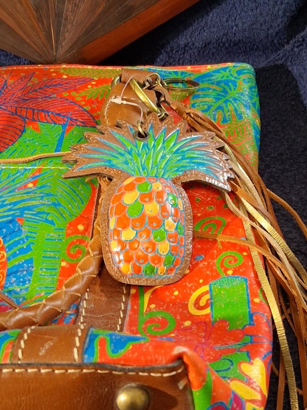 Patricia Nash Leather Poppy Tote Bag Tropical Dreams Pineapple Leather - Picture 5 of 16